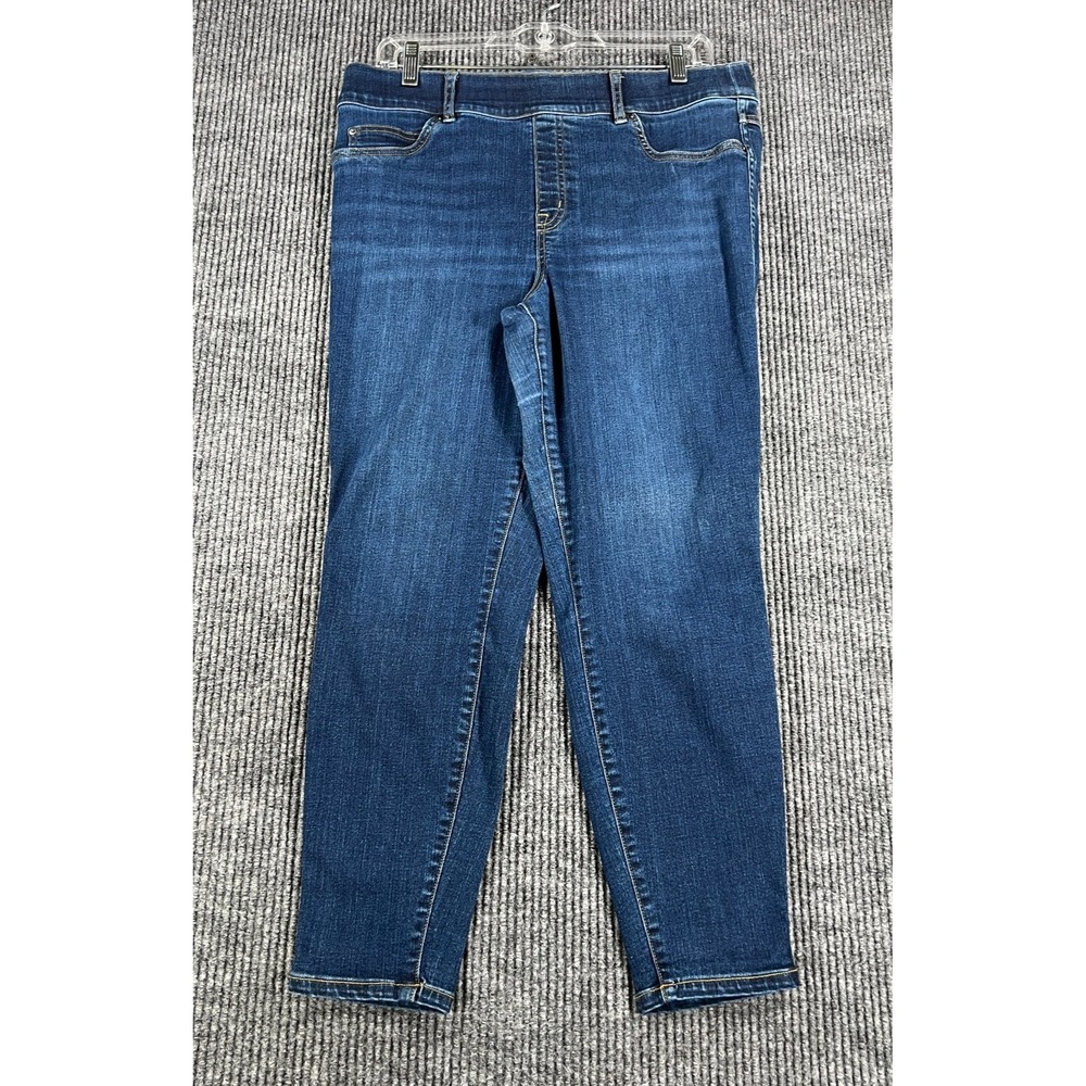 Spanx Jeans Womens XL Petite Blue Pull On Skinny Mid Rise Stretch Slimming Fit